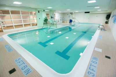 Indoor pool area with accessible features