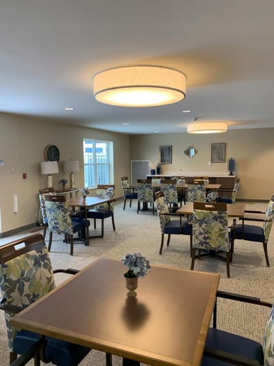 Interior common area with tables and chairs