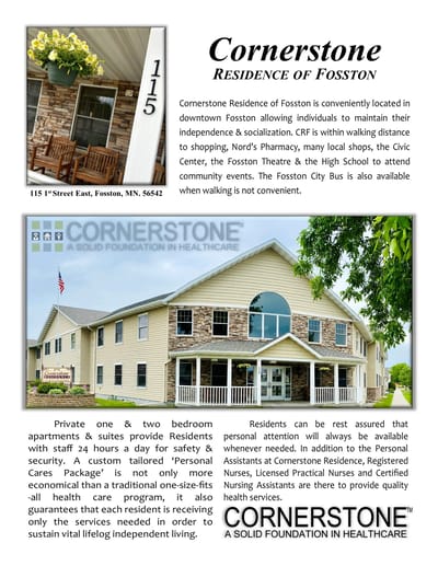 Building exterior of Cornerstone Residence of Fosston.