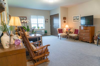 Cozy common area with seating and decor.