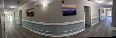 A hallway in an assisted living facility