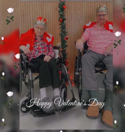 Residents celebrating Valentine's Day with decorations