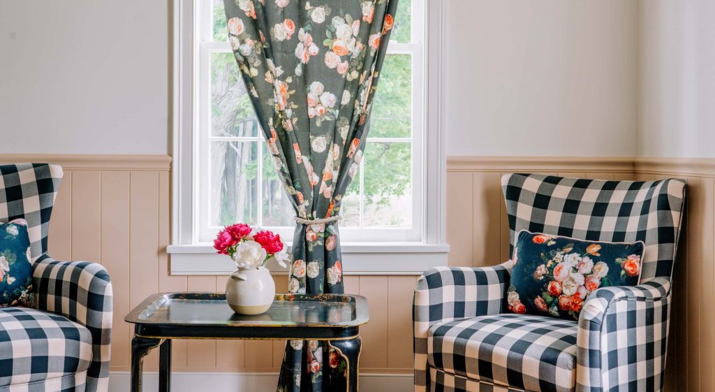Cozy seating area with floral accents
