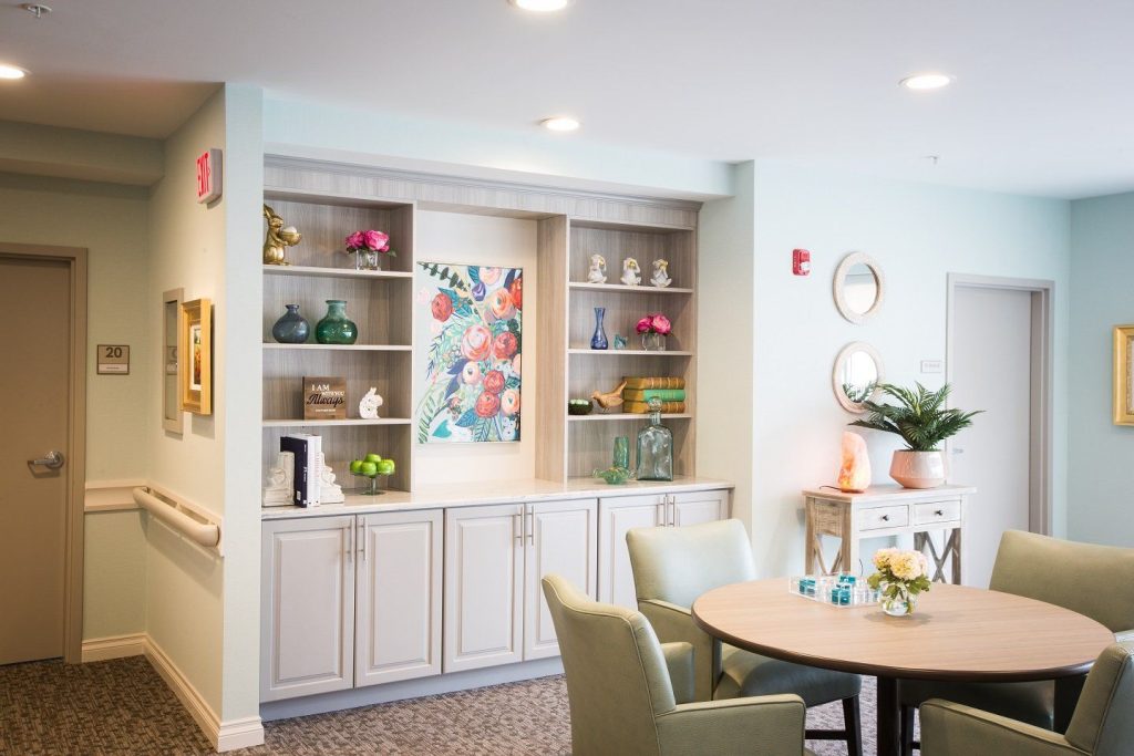 Common area with floral decor and seating