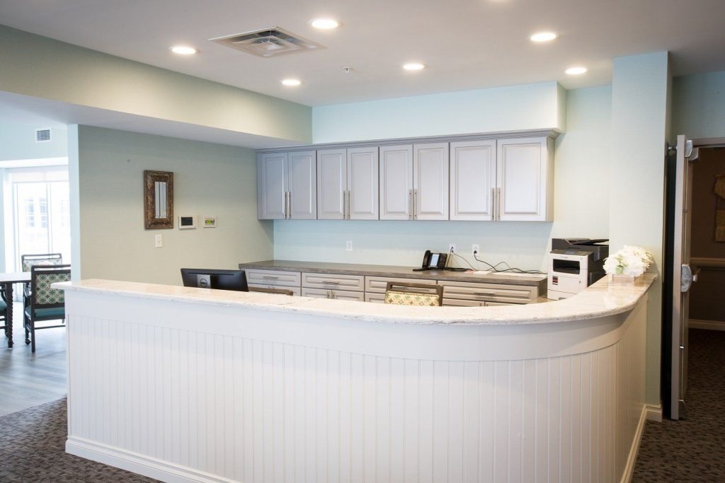 Reception area with front desk and seating
