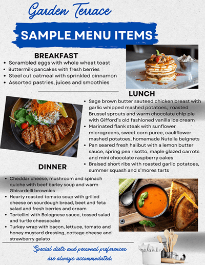 Sample menu items from Garden Terrace Nursing Home