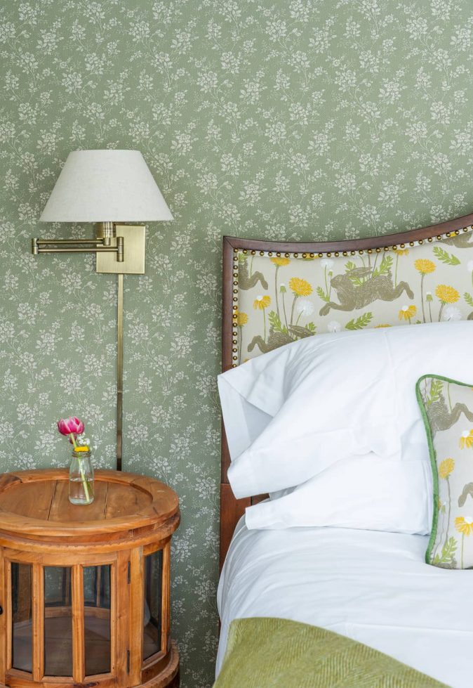 Cozy bedroom corner with floral accents