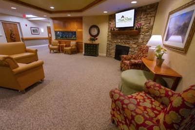 Comfortable lounge area in assisted living facility