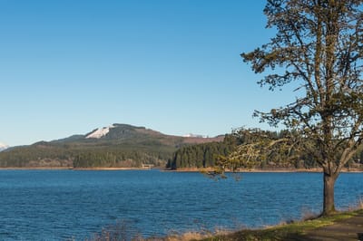 Scenic view of water and mountains