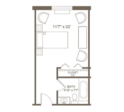 Architectural floor plan of a room layout.