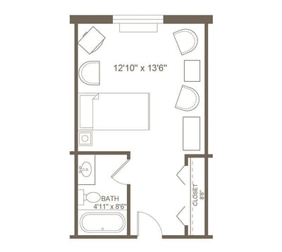 Floor plan of a resident suite layout.