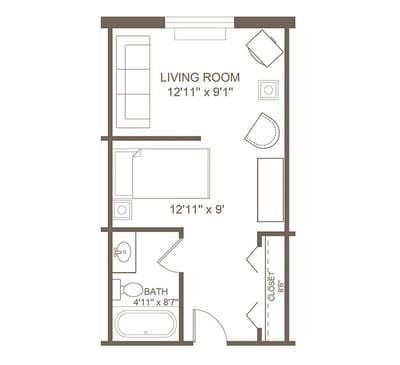 Architectural floor plan of a living room.