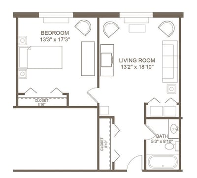 Architectural floor plan of a resident unit.