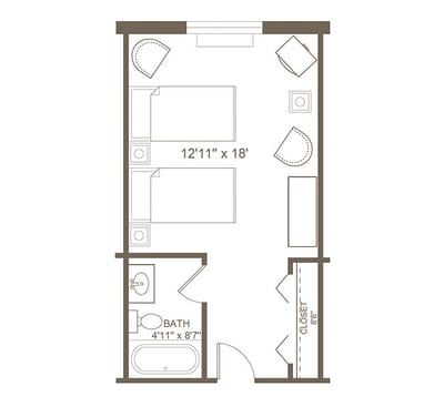 Architectural floor plan of a resident room