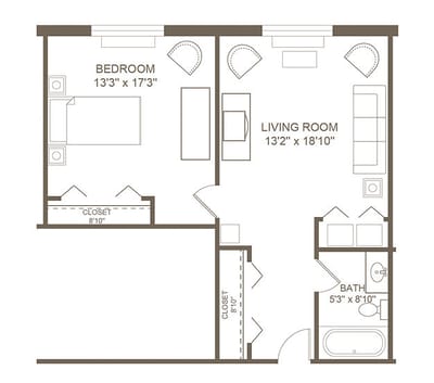 Architectural floor plan of a living unit.