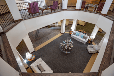 Interior view of a common area with seating