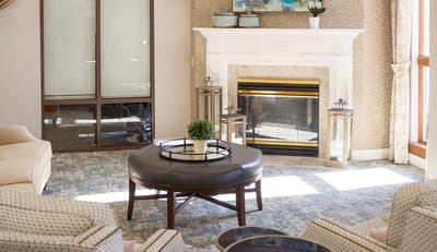 Cozy common area with fireplace and seating