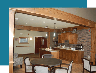 Common area with kitchen and seating