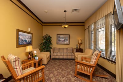 Comfortable seating area in a senior living facility.