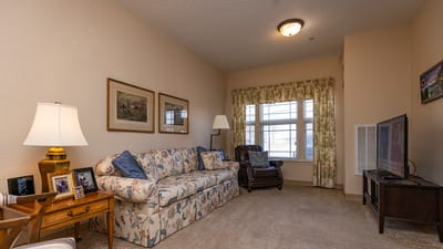 Cozy living room with couch and chair