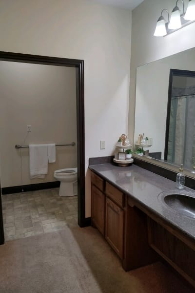 Clean and spacious bathroom with modern fixtures.