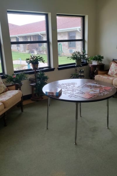 Cozy lounge area with a puzzle table