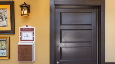 Door to a resident suite with nameplate