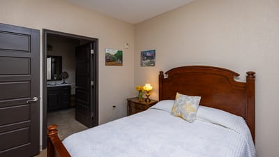 Cozy resident room with bed and decor