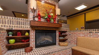 Cozy common area with a fireplace and decor