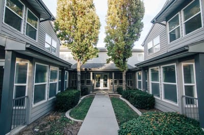 Exterior view of the facility's entrance area