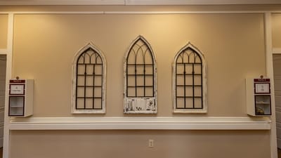 Decorative wall elements in a common area.
