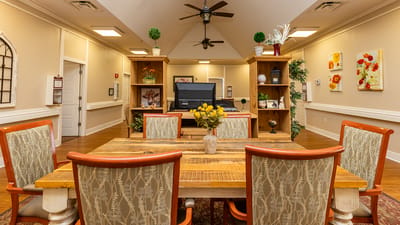 Common area with dining table and decor