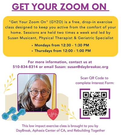 Promotional flyer for exercise class with photo of instructor.