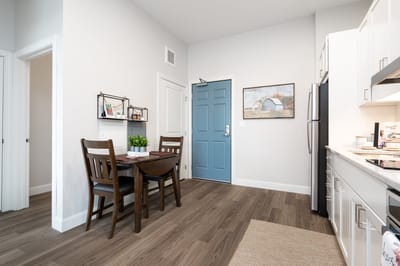 Cozy dining area in a resident's room
