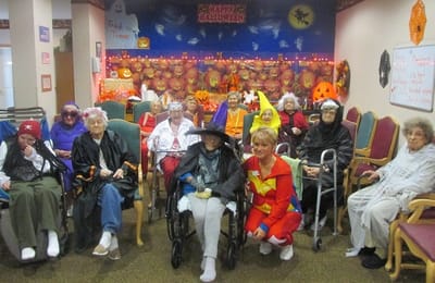 Residents participating in a Halloween celebration.