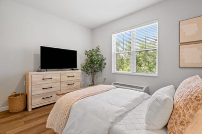 Bright interior view of a cozy bedroom