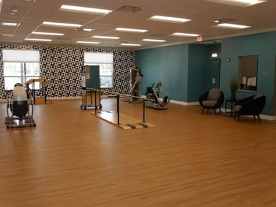 Interior view of a fitness area with equipment