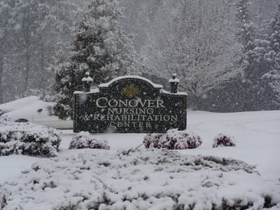 Snowy sign at Conover Nursing & Rehabilitation Center
