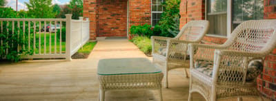 Outdoor seating area with chairs and a table