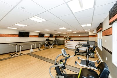 Interior view of a rehabilitation room with equipment