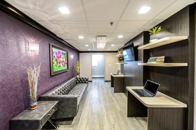 A well-decorated interior lounge area with seating
