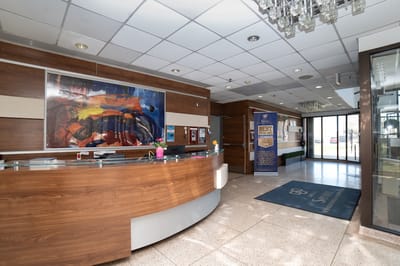 Interior view of a nursing home reception area