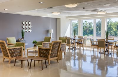 Bright and modern common area with seating
