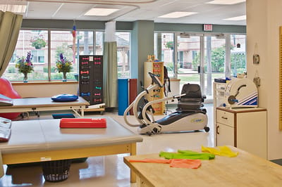 Interior view of a therapy room with equipment