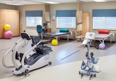 Interior view of a gym with exercise equipment