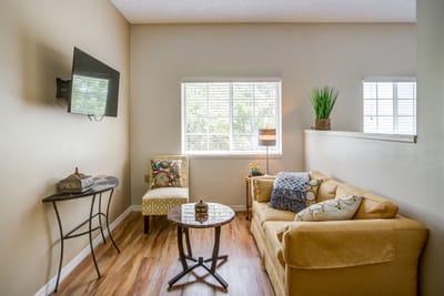 Cozy living area with a sofa and TV