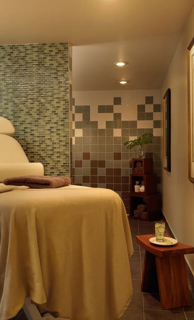 Interior view of a calming spa treatment room