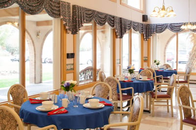 Bright dining room set for a meal