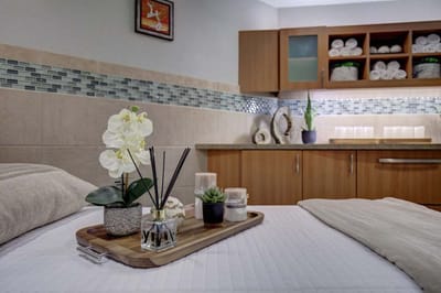Tranquil spa-like interior with decor items