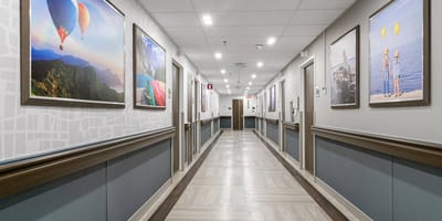 Interior hallway with framed photographs